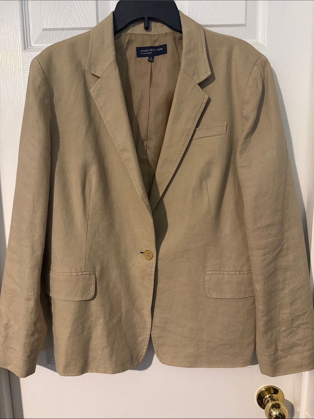 Jones New York Women's Khaki Single-Button Linen Blazer